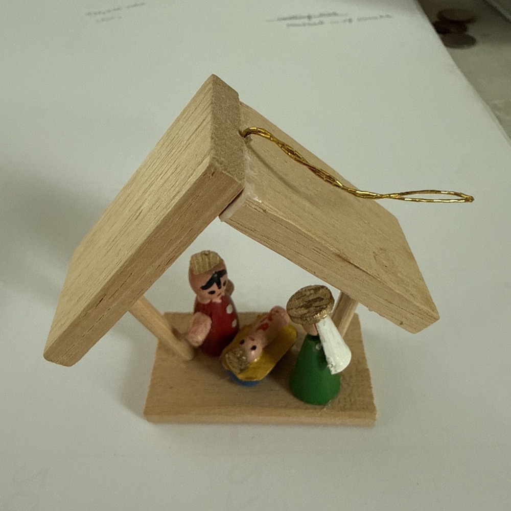 Germany Oberammergau Wood Christmas Ornament Nativity 3" Ergebirgische Hang Sit